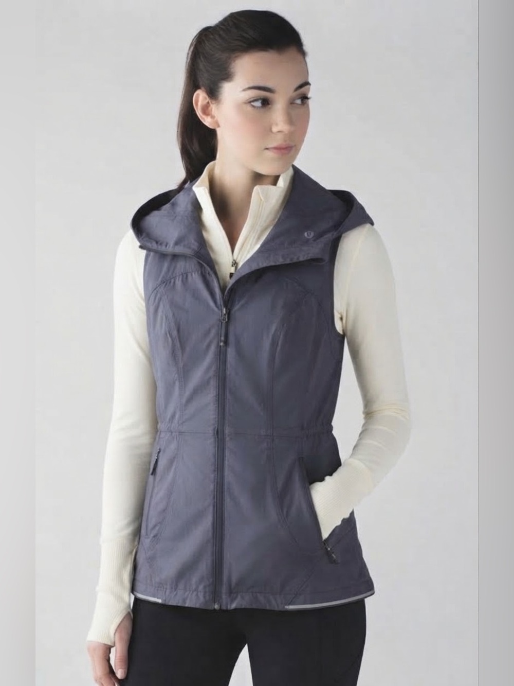 Lululemon Hooded Full Zip Cinch Waist Vest 8 Mesh Lightweight Grey Anorak Hood